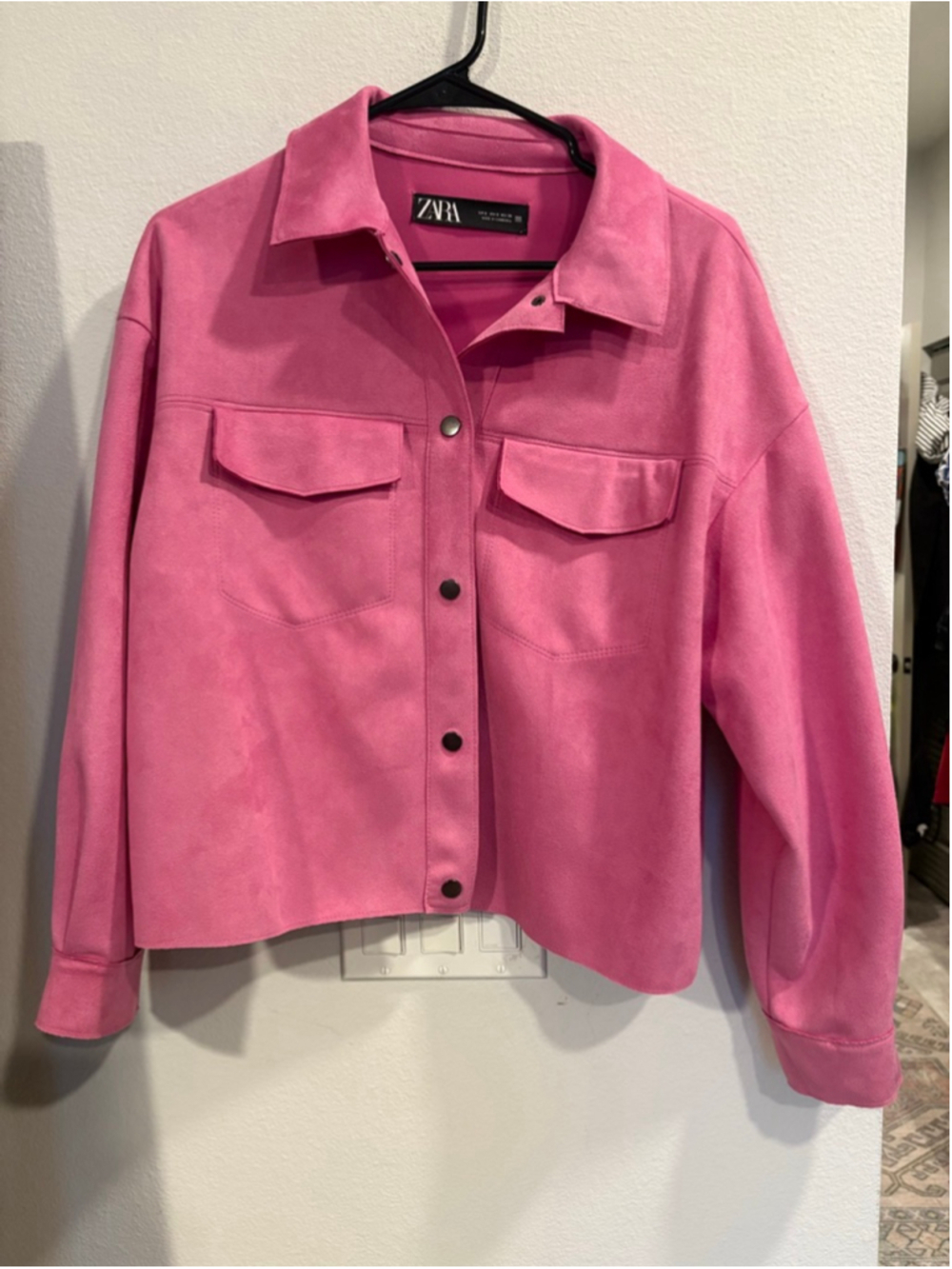 Zara Hot Pink Faux Suede Overshirt Shacket Jacket